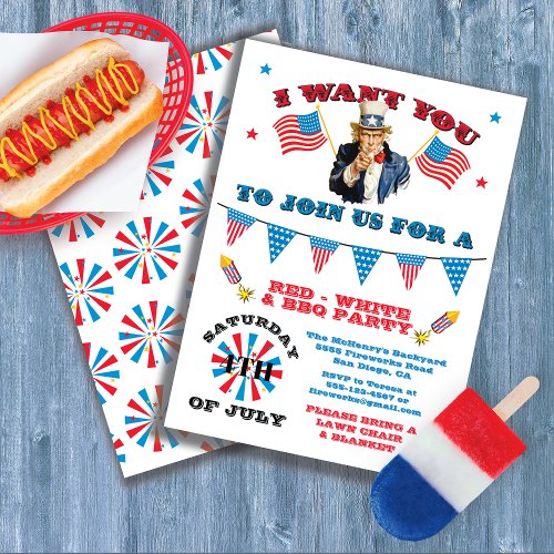 Uncle Sam 4th of July Barbecue bbq party Invitation