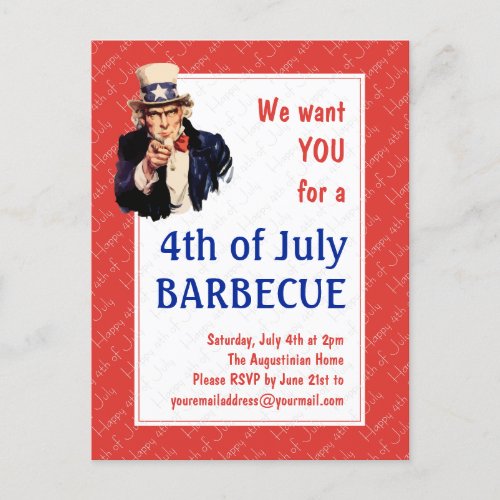 Uncle Sam 4TH OF JULY BBQ BARBECUE Postcard