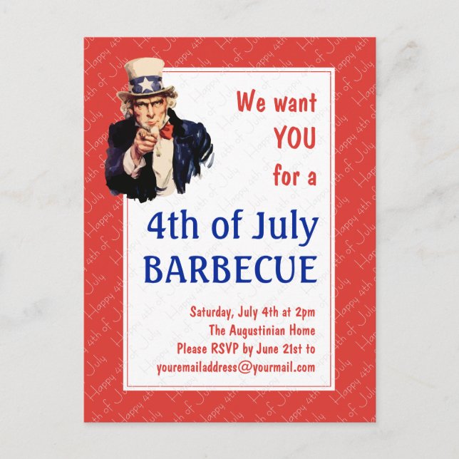 Uncle Sam 4TH OF JULY BBQ BARBECUE Postcard (Front)
