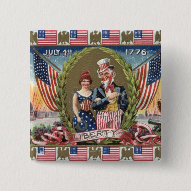 Uncle Sam and Lady Liberty Button (Front)