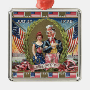 Uncle Sam and Lady Liberty Metal Ornament