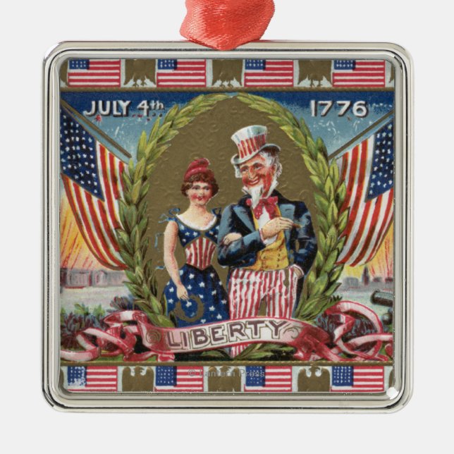 Uncle Sam and Lady Liberty Metal Ornament (Front)