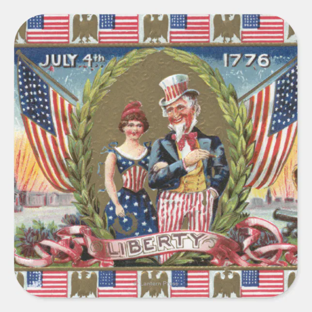 Uncle Sam and Lady Liberty Square Sticker | Zazzle