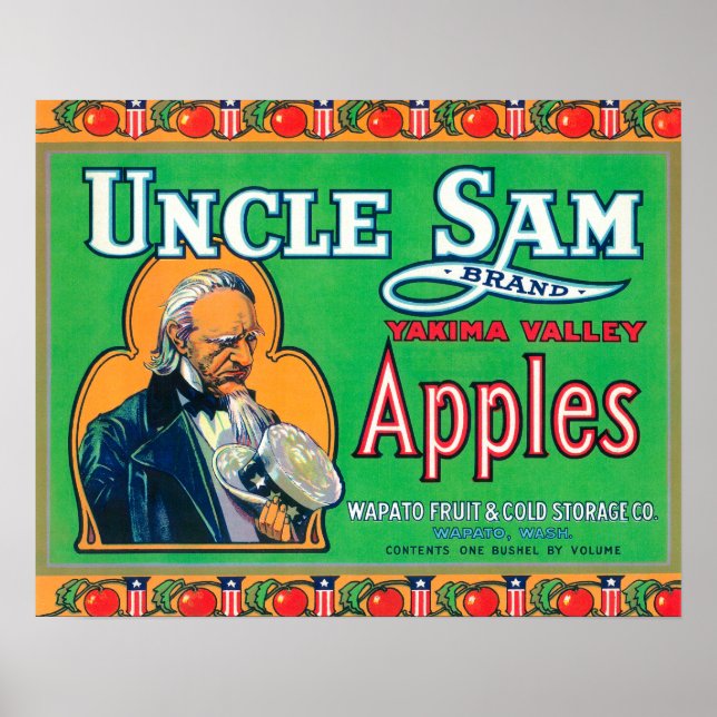 Uncle Sam Apple Label (green) - Wapato, WA Poster (Front)