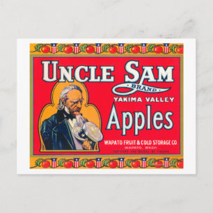 Uncle Sam Apple Label (red) - Wapato, WA Postcard