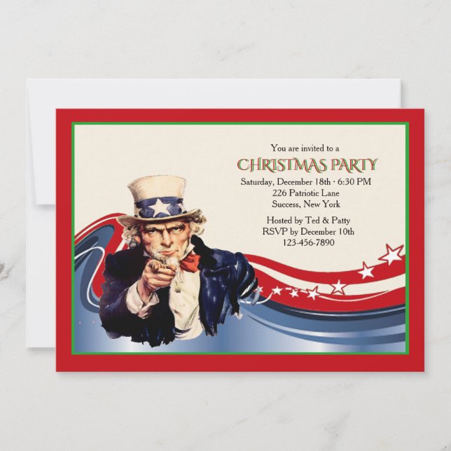 Uncle Sam Christmas Party Invitation (Front)