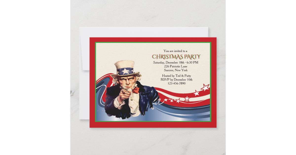 Uncle Sam Christmas Party Invitation | Zazzle