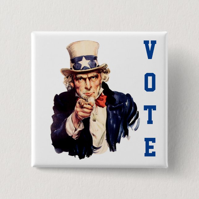 Uncle Sam Democratic Vote Button (Front)