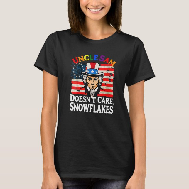 UNCLE SAM DOESN'T CARE SNOWFLAKES Funny American P T-Shirt (Front)