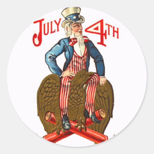 Uncle Sam Firecrackers July 4th Patriotic Vintage Classic Round Sticker