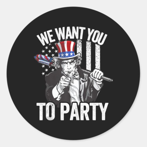 Uncle Sam Firework 4th Of July Men American Usa Classic Round Sticker