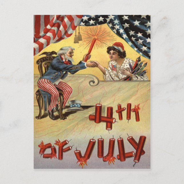 Uncle Sam Fireworks Firecracker US Flag Postcard (Front)
