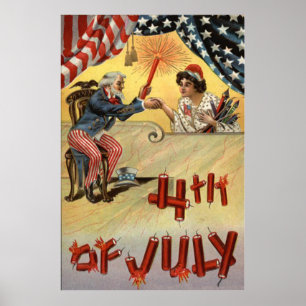 Uncle Sam Fireworks Firecracker US Flag Poster