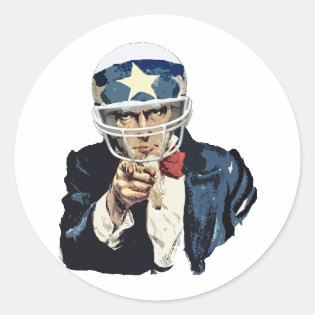 uncle sam football classic round sticker (Front)