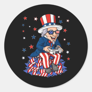 Uncle Sam Game Controller 4th Of July Boys Kids Te Classic Round Sticker