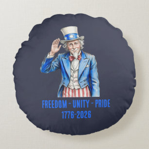 Uncle Sam Happy 4th of July Patriotic Round Pillow