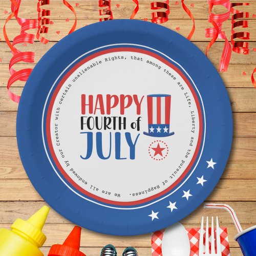 Uncle Sam Happy July 4 Blue Stars Simple Party Paper Plates