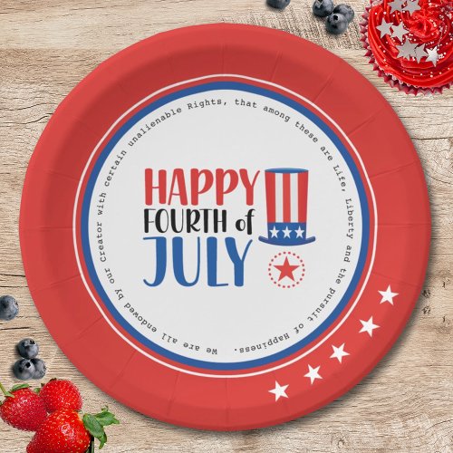Uncle Sam Happy July 4 Red White Blue Simple Party Paper Plates
