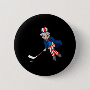 Uncle Sam Hockey 4th Of July Patriotic Boys Kids T Button