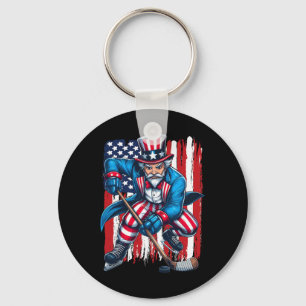 Uncle Sam Hockey Player 4th Of July American Flag Keychain