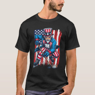 Uncle Sam Hockey Player 4th of July American Flag T-Shirt
