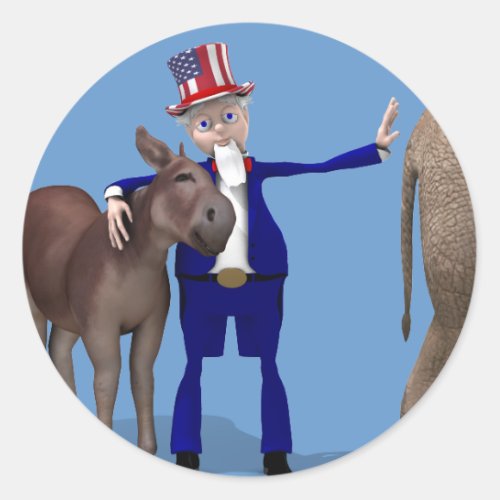 Uncle Sam Hugs Happy Donkey Classic Round Sticker