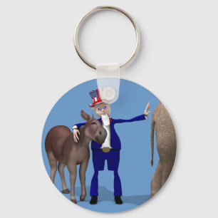 Uncle Sam Hugs Happy Donkey Keychain
