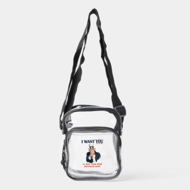 Uncle Sam I Want You Custom Message Clear Crossbody Bag (Front)