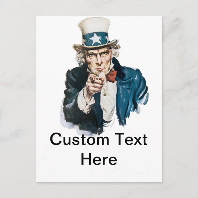 Uncle Sam I Want You Customize With Your Text Postcard (Front)