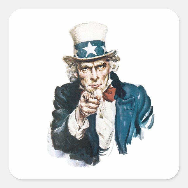 Uncle Sam I Want You Customize With Your Text Square Sticker (Front)