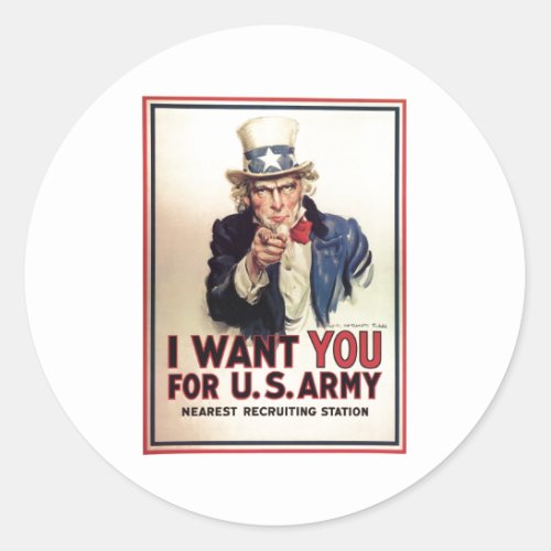 Uncle Sam I Want You For US Army Classic Round Sticker