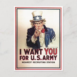 Uncle Sam I Want You For US Army Postcard