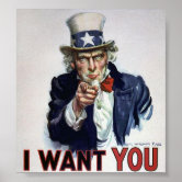 ポスター YoU Vintage Uncle Sam I Want You WWI Propaganda USA Poster | Zazzle