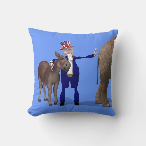 Uncle Sam Loves Donkeys Throw Pillow