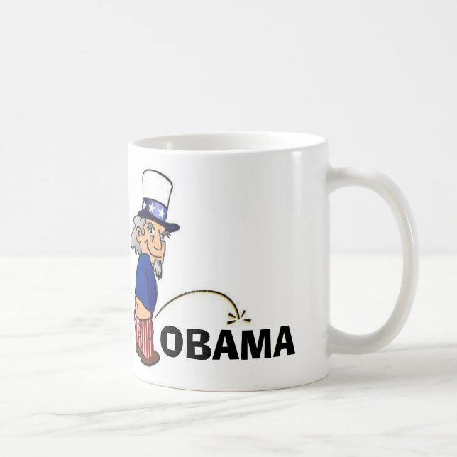 Uncle Sam peeing on Obama Coffee Mug (Right)