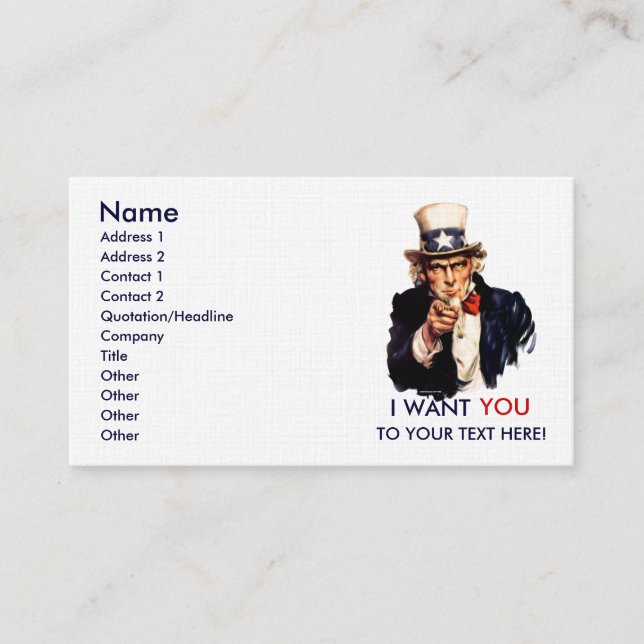 Uncle Sam Personalized Business Cards (Front)