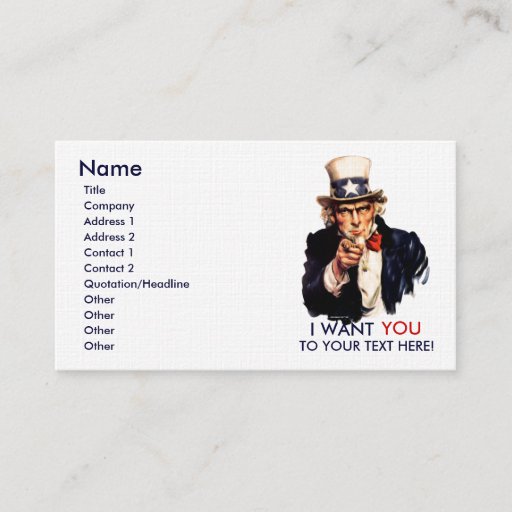 Customizable Uncle Sam Personalized Business Cards