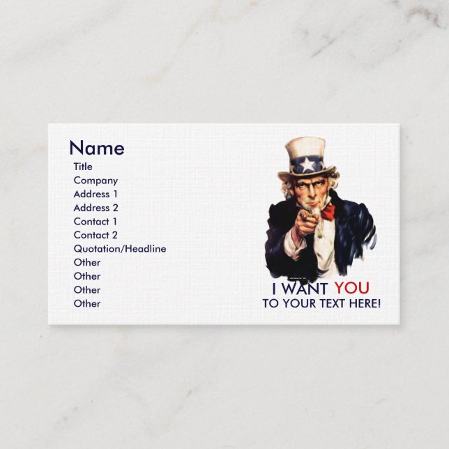 Uncle Sam Personalized Business Cards (Front)
