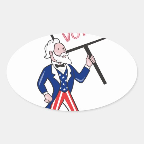 Uncle Sam Placard Vote Standing Cartoon Oval Sticker