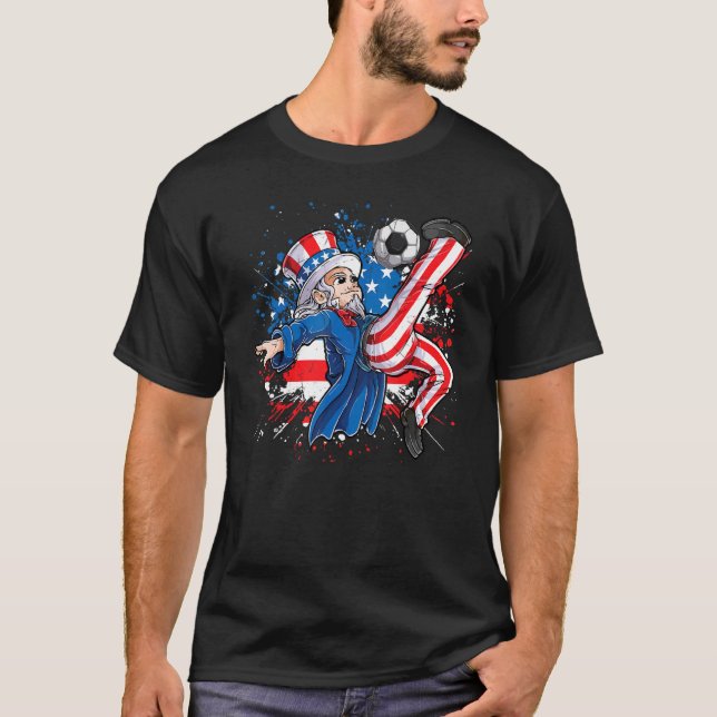Uncle Sam Play Soccer American Flag Happy 4th Of J T-Shirt (Front)