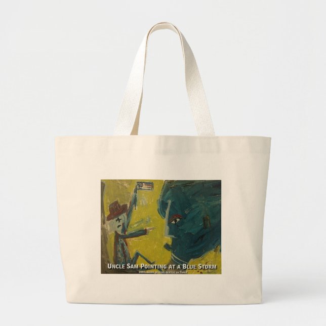 uncle sam pointing at a blue storm large tote bag (Front)