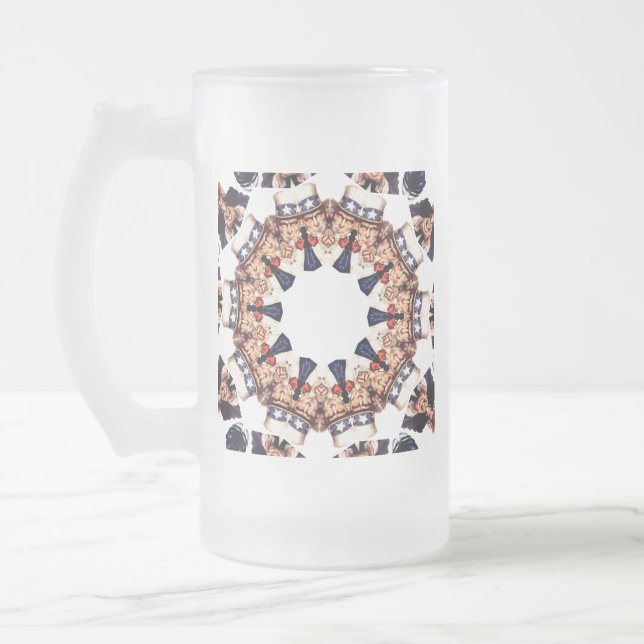 Uncle Sam Pointing Finger Kaleidoscope Frosted Glass Beer Mug (Left)