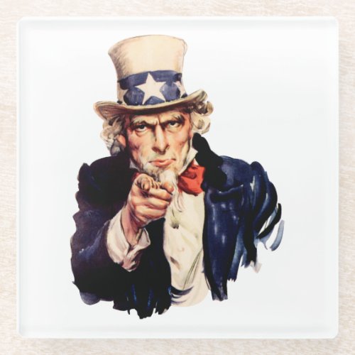 Uncle Sam Pointing His Finger Glass Coaster