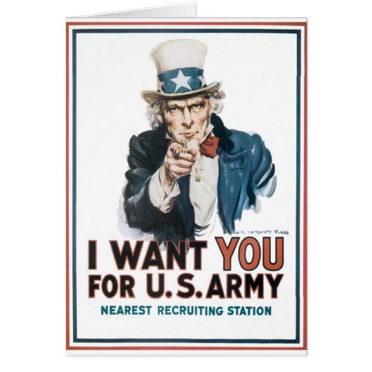 Uncle Sam Poster, America. I Want You For... Cards (Front)