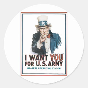 Uncle Sam Poster, America. I Want You For... Classic Round Sticker