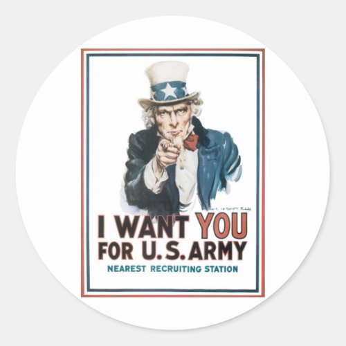 Uncle Sam Poster America I Want You For Classic Round Sticker