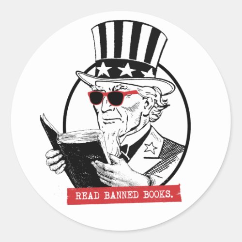 Uncle Sam Reads Banned Books Classic Round Sticker
