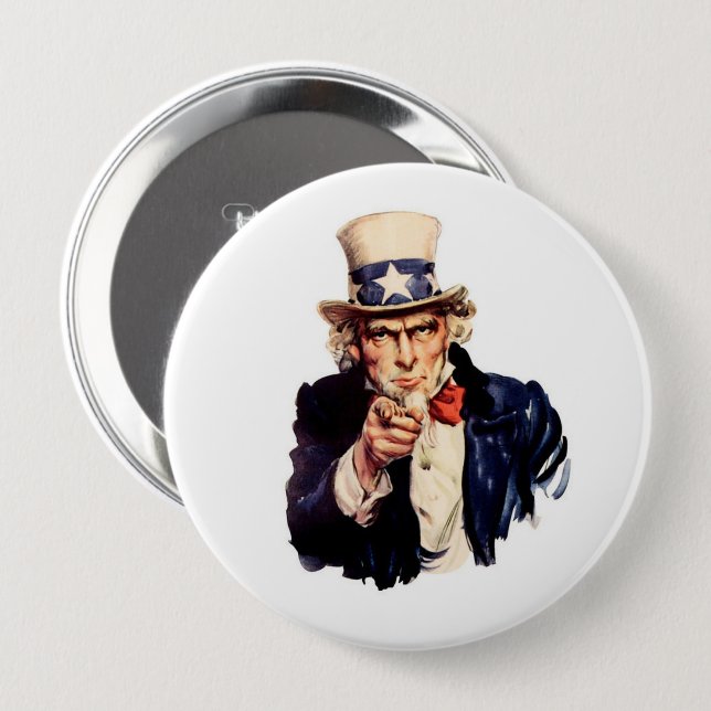 UNCLE SAM RED WHITE BLUE PATRIOTIC BUTTON (Front & Back)