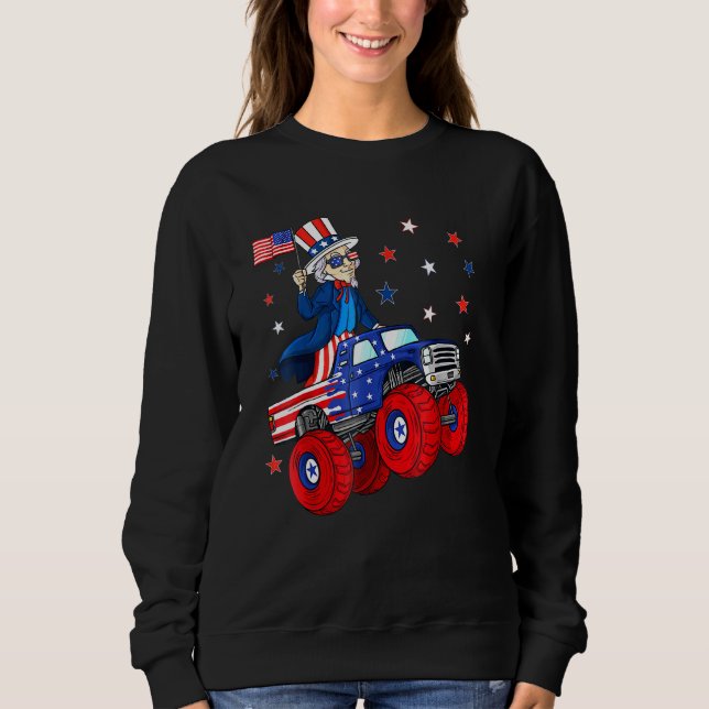 Uncle Sam Riding Monster Truck 4th Of July Boys Ki Sweatshirt (Front)