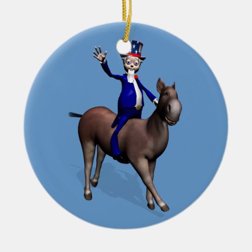 Uncle Sam Riding On Donkey Ceramic Ornament
